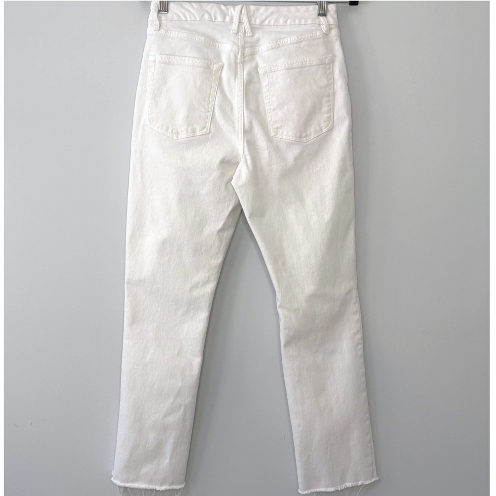 Good American High Rise Good Straight White Raw Hem Jeans 8/29 - Picture 5 of 9